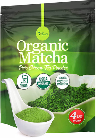 Organic Matcha Green Tea Powder (4 Oz) - 100% Pure Matcha for Smoothies Latte and Baking Easy to Mix