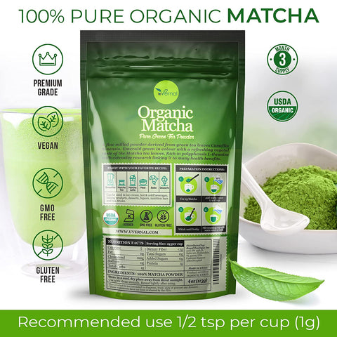 3 Pack Organic Matcha Green Tea Powder (4 Oz) - 100% Pure Matcha for Smoothies Latte and Baking Easy to Mix